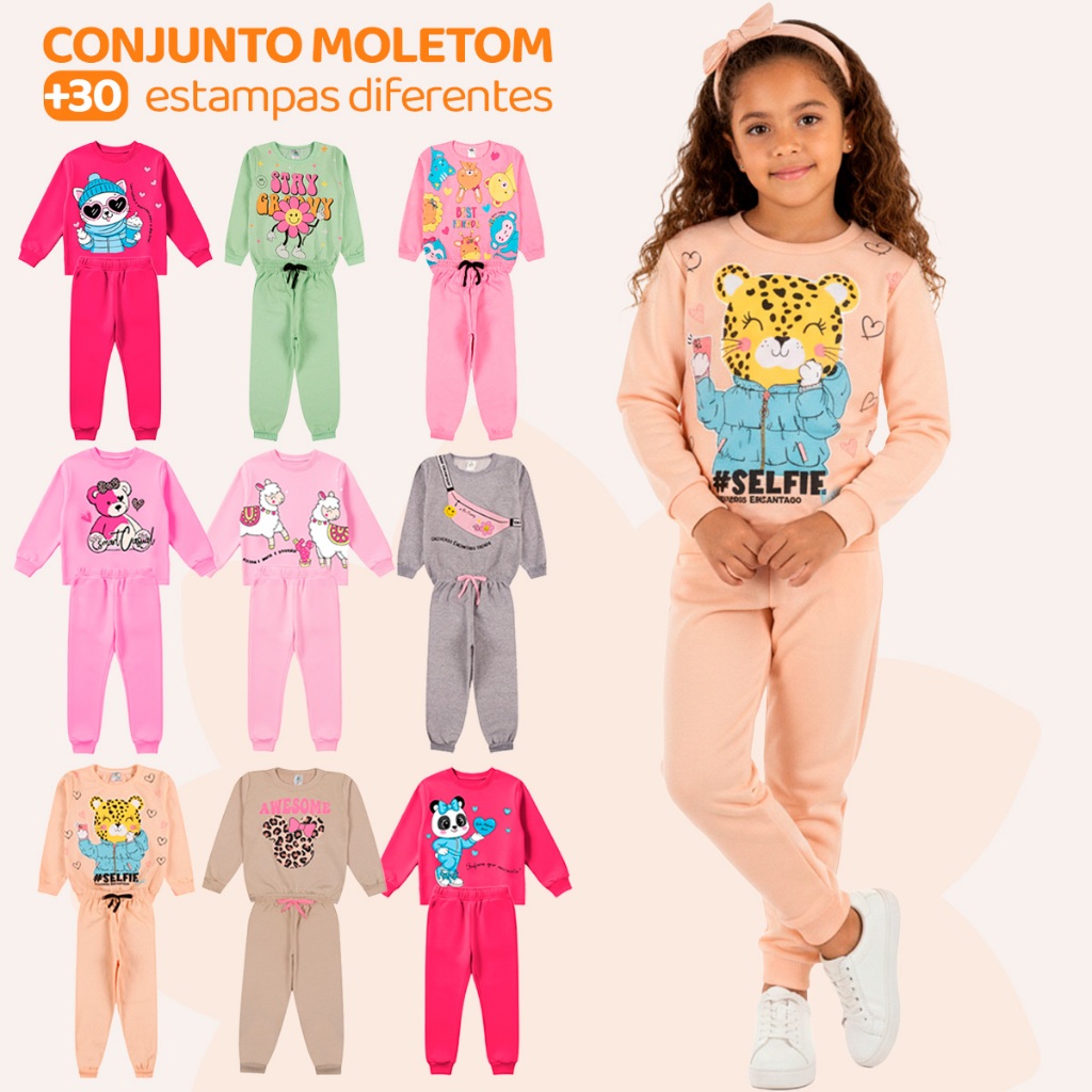 Kit 2 ou 4 Peças Roupa Infantil Menina de Moletom Peluciado - Conjuntos Quentinhos E Estilosos Feminino Inverno Frio em Oferta na Shopee