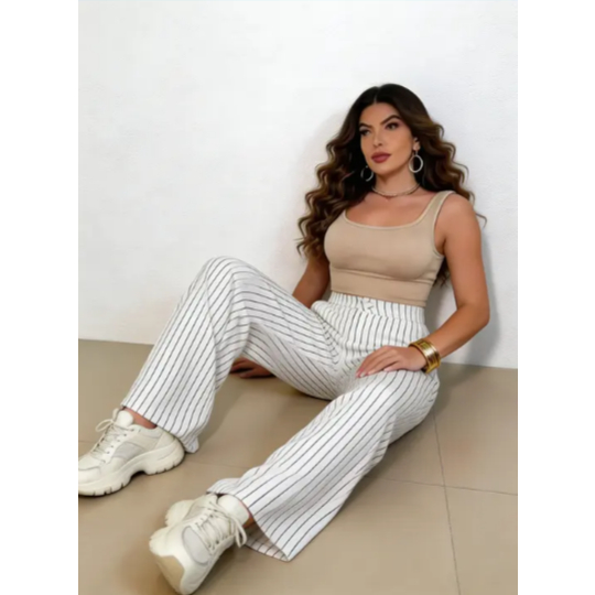 Calça Feminina Cintura Alta Pantalona Alfaiataria Risca de Giz,  Evangelica em Oferta na Shopee