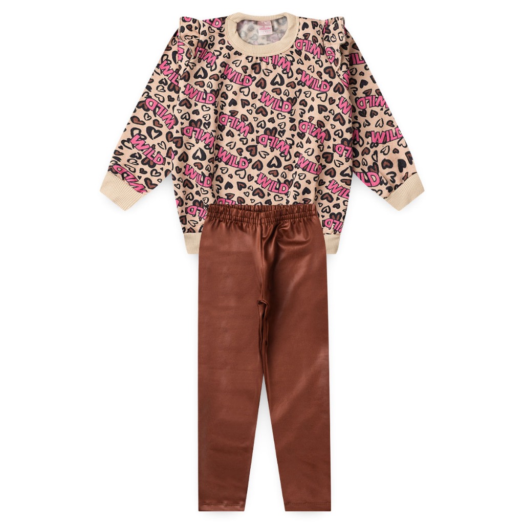 Conjunto Infantil Feminino Moletom Estampado + Calça Cirre Look Inverno Estiloso l44