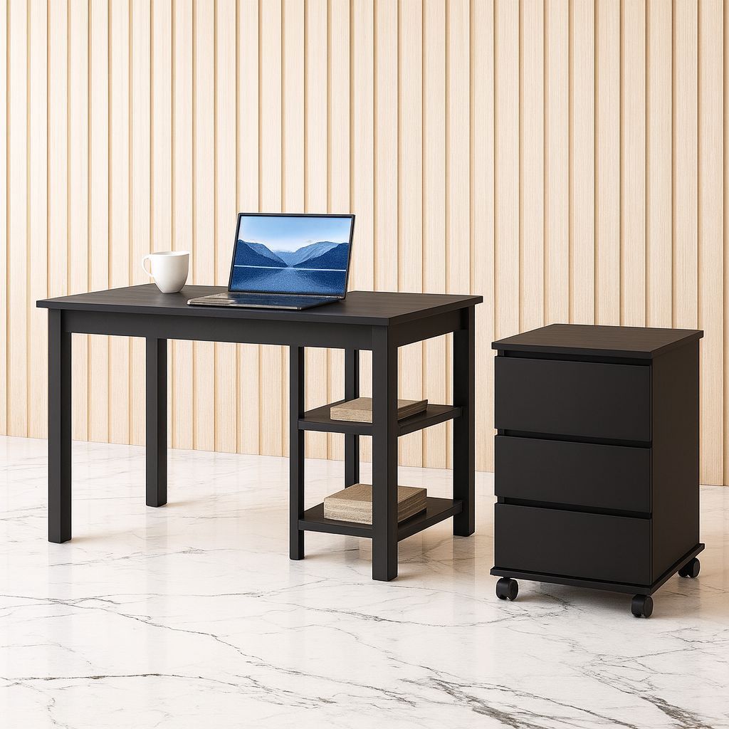 Kit Mesa Para Home Office + Gaveteiro Multiuso Office 3 Gavetas