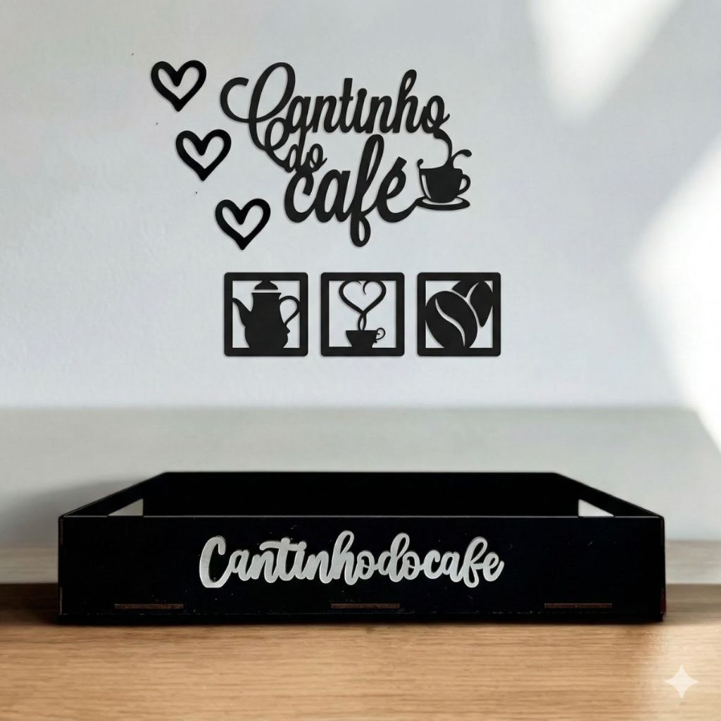 Cantinho do Café Moderno Kit Bandeja + Apliques Em MDF 3mm Preto em Oferta na Shopee