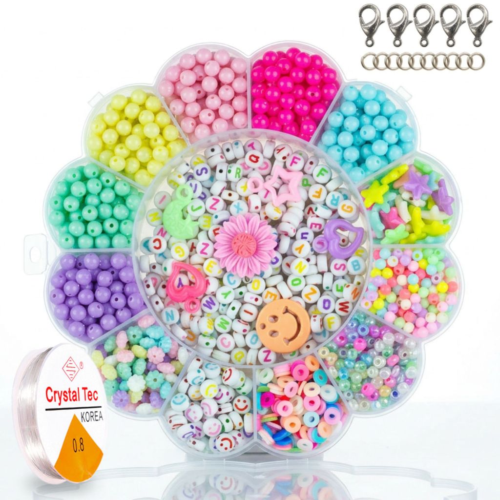 Kit de Miçangas Infantil Para Pulseira e Colar Maleta de Miçangas + Fio de Silicone e Fecho em Oferta na Shopee