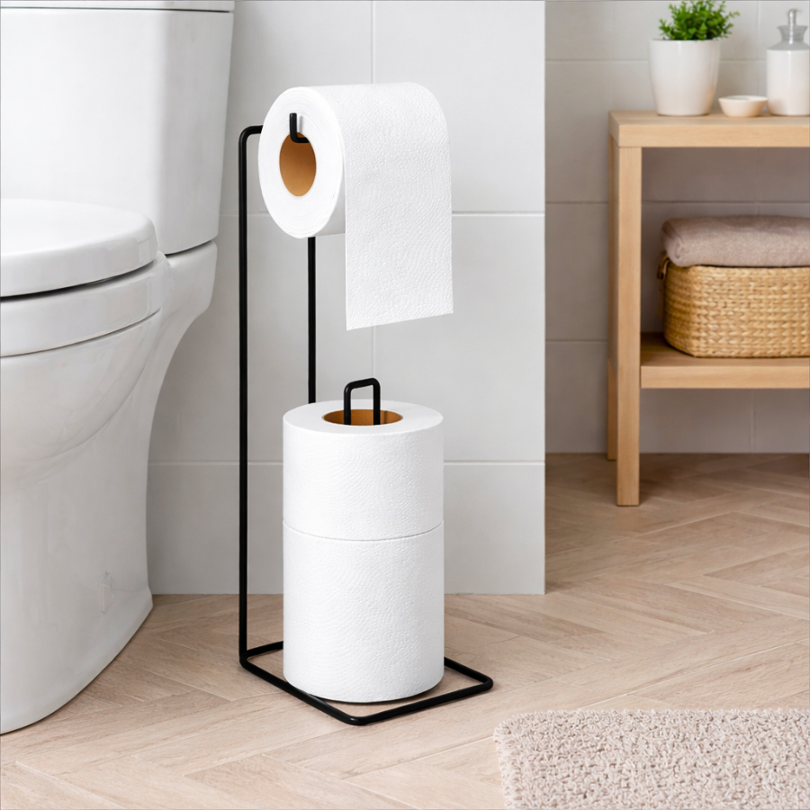 Suporte Porta Papéis Higiênicos Aramado Chão Suporta Ate 3 Rolos Qualidade E Utilidade Organizador