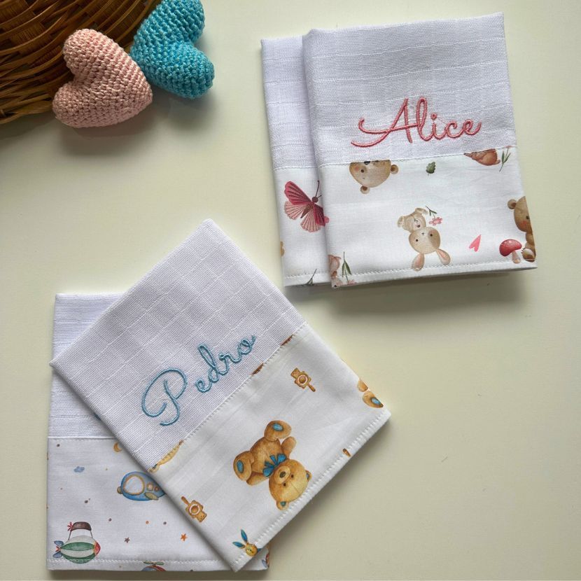 Fralda de boca  para bebê Personalizada com Nome 100% Algodão