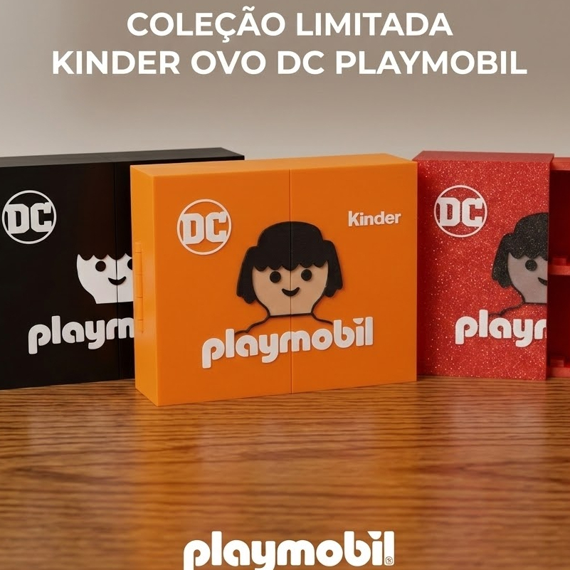 Expositor para Miniaturas Colecionáveis Playmobil Herois D.C Kinder ovo Feito em 3d