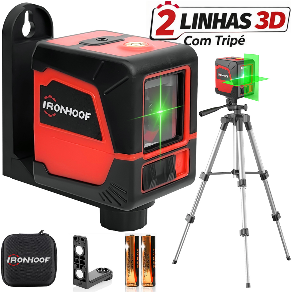 Nível Laser Profissional 2 Linhas Verde Autonivelante Com Tripé
