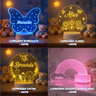 Abajur INFANTIL 3D Acrílico Colorida+CONTROLE - 4 Modelos, Escolhe o SEU! Desenho + Nome