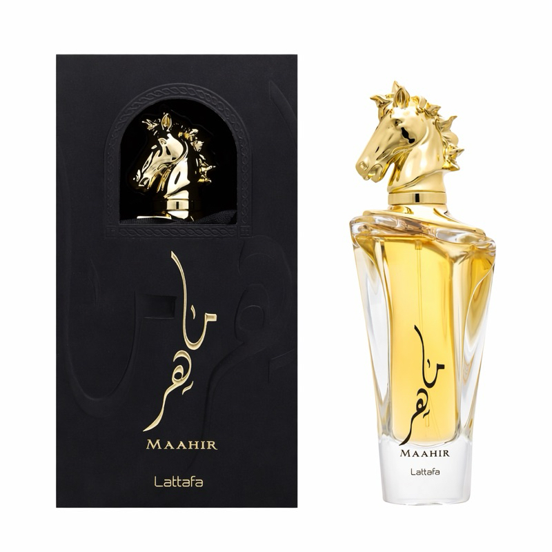 Perfume Maahir Gold Lattafa 100ml Eau de Parfum Masculino Árabe Importado Luxo Alta Fixação
