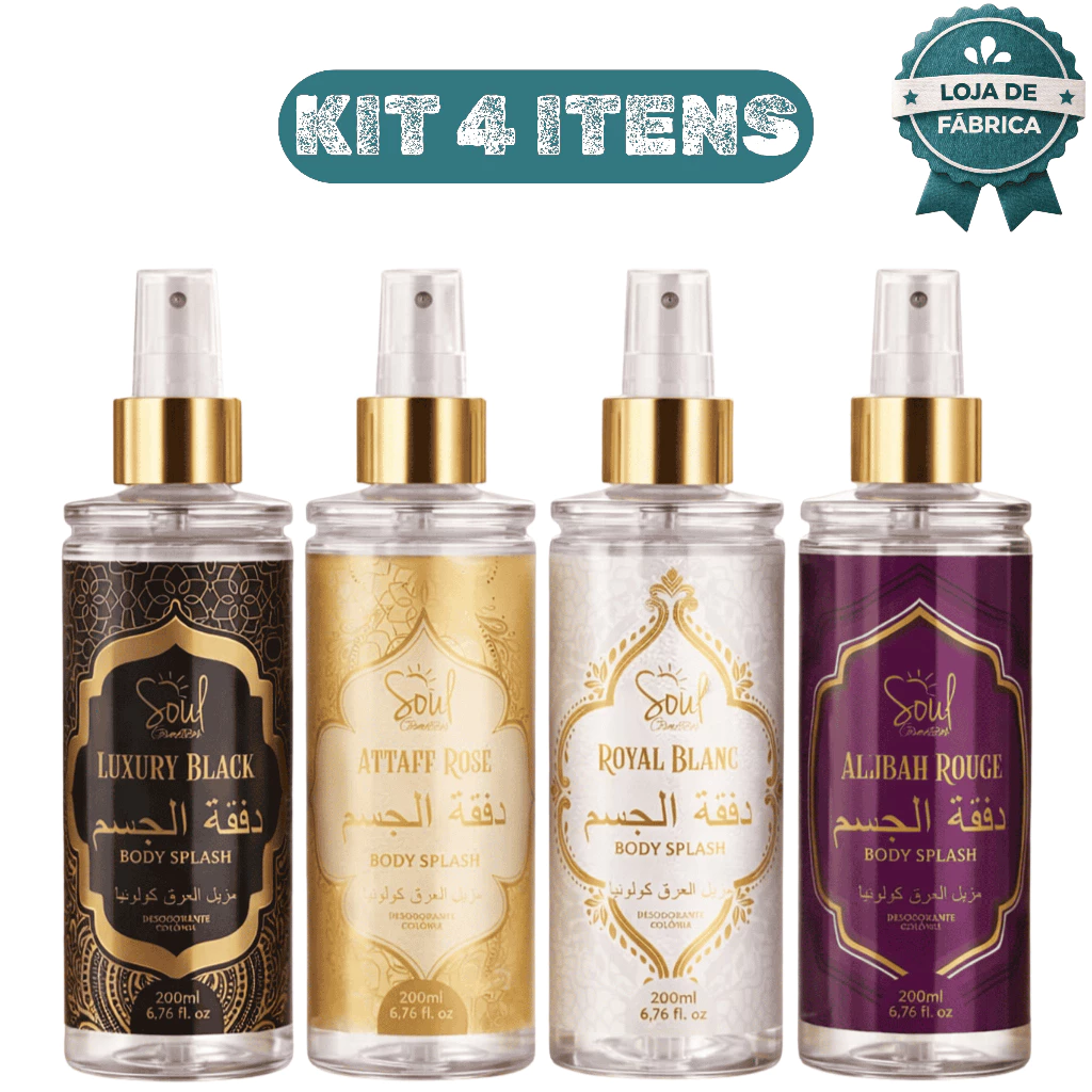 Kit 4 Body Splash Árabe Importado Luxury Attaff Rose Royal Blanc Allibah Rouge Perfumes — imagem 1