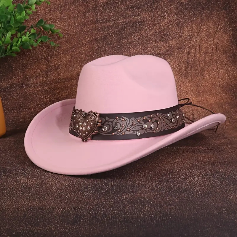 Chapéu Boiadeira Country Feminino ROSA Boiadeira com Faixa de Coração de Strass