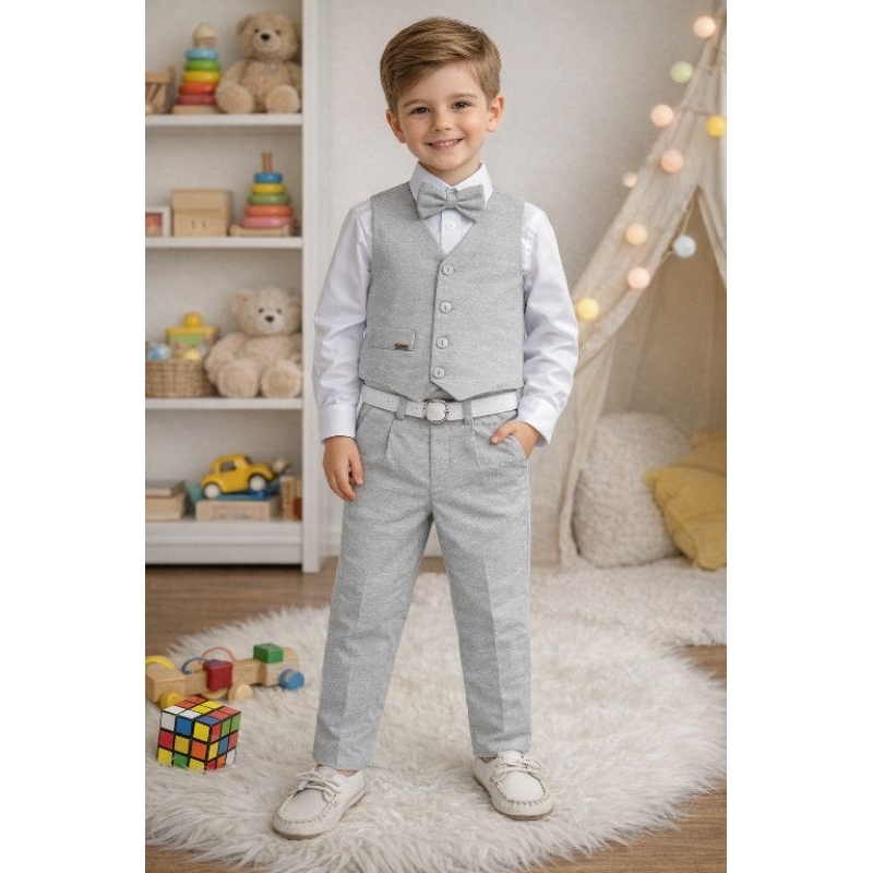 Conjunto Social Pajem Camisa Branca Calça Gravata e Colete  Roupa social Para Maninos