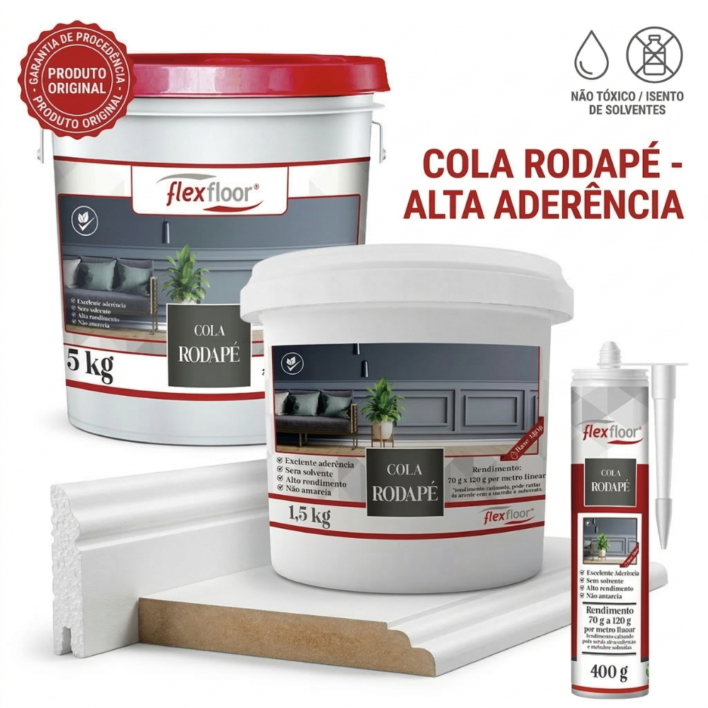Cola Rodapé Flexfloor Alta Aderência Acrílica Madeira MDF Gesso EPS Poliestireno Não Tóxica