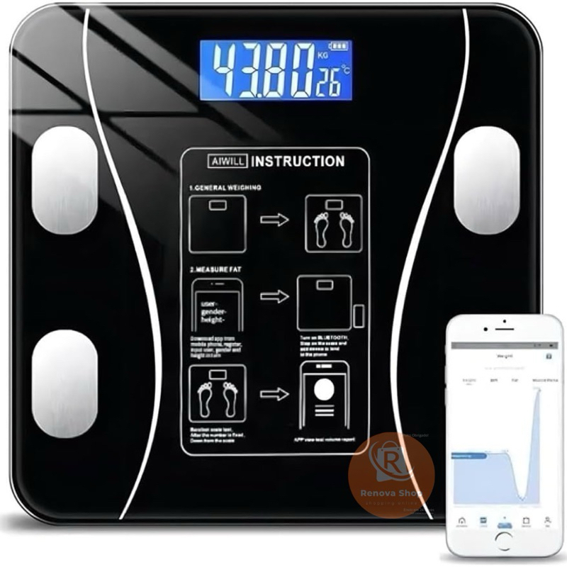 Balança Bioimpedância Digital Aplicativo Para Controle Massa e Gordura Corporal Luxo