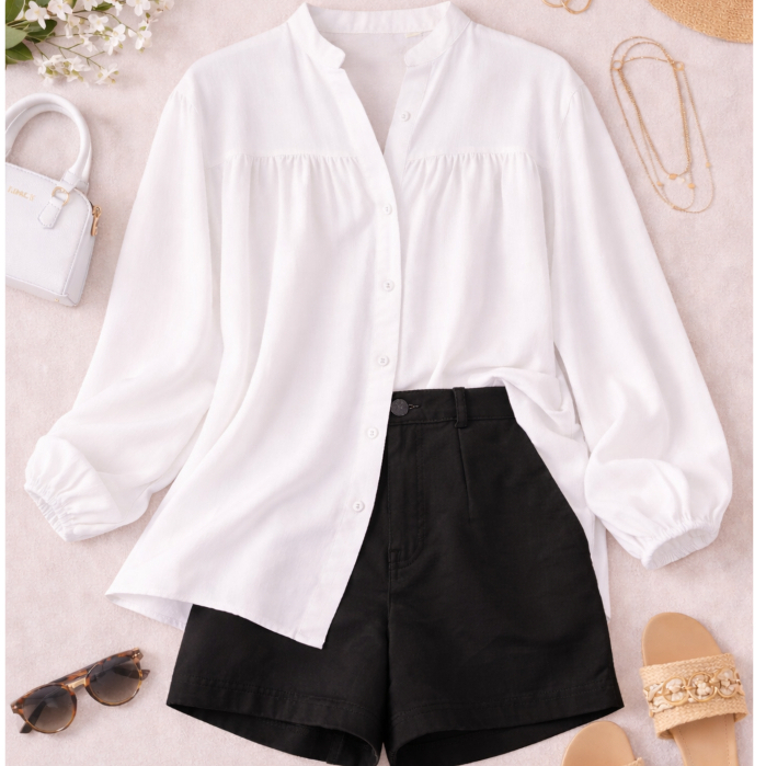 Camisa Social Feminina Branca Manga Longa Elegante P ao G1/G2 Tecido Viscolinho Confortável Dia a Dia Passeios Trabalho