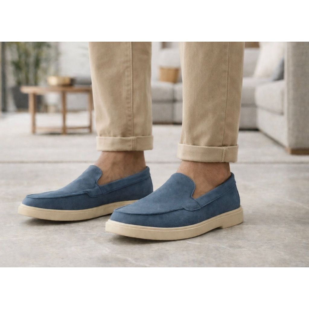 Sapato masculino loafer slip on couro camurça slip on espot fino