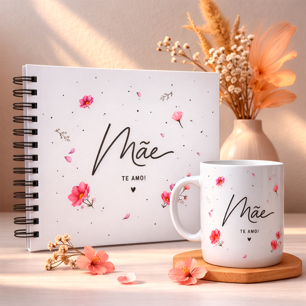Presente Dia das Mães Álbum de Fotos 20x22 + Caneca Personalizada | Álbum de Memórias para Mãe