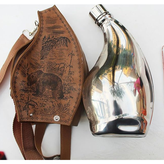 Cantil Inox Premium com Capa em Couro e Alça – Design Rústico Elegante