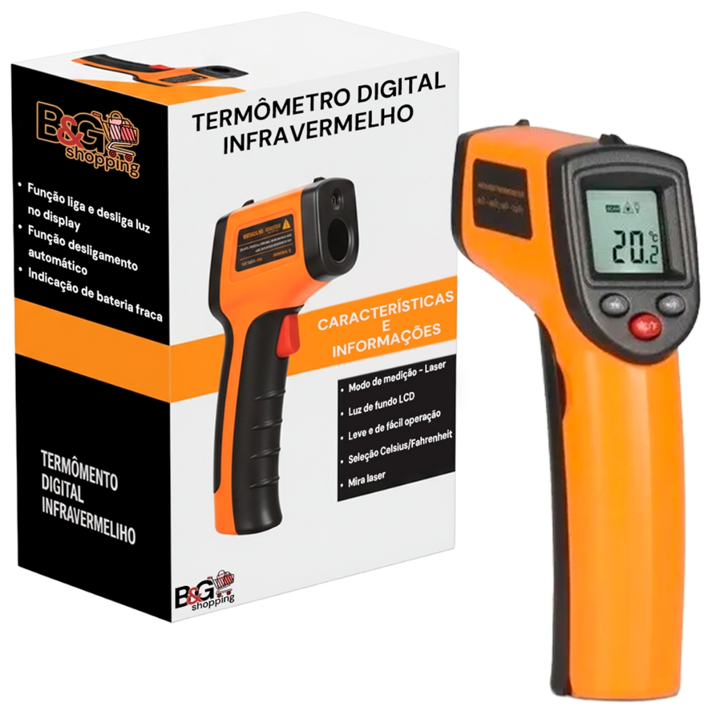Termômetro Industrial Digital Infravermelho Cozinha Laser Medição Temperatura Industrial -55º- 400ºc B&G SHOPPING