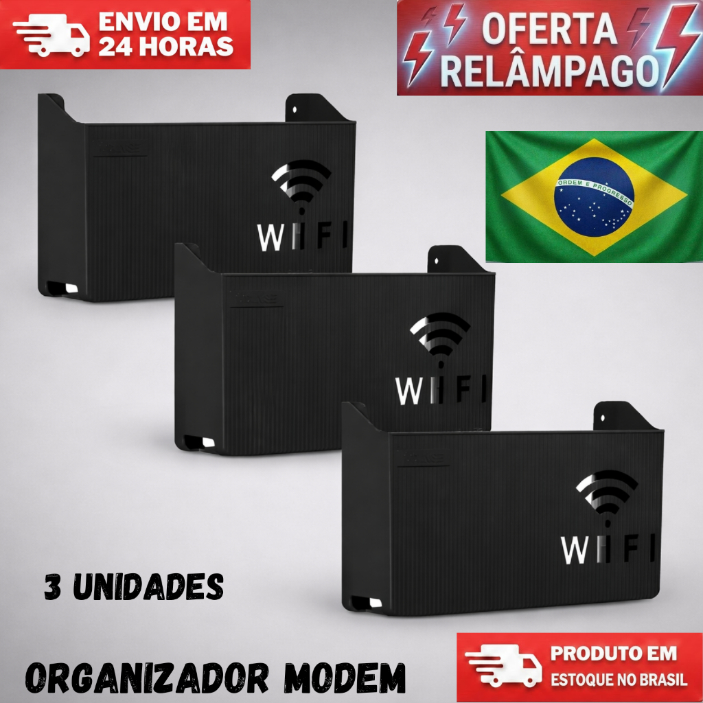 Kit com 3 Roteador Para Suporte Modem Wi-fi Adesivo Organizador