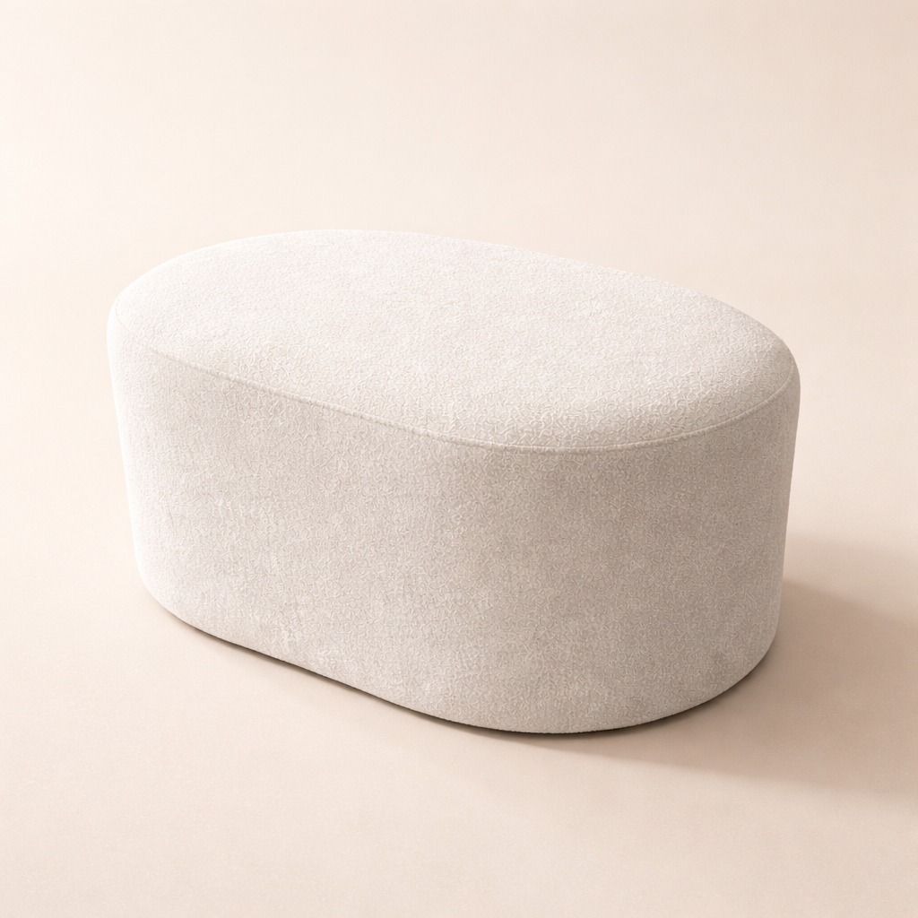 Puff Milão Orgânico Decorativo Estofado Bouclé Linho Corino Puff Sala Quarto Assento Moderno 55cm