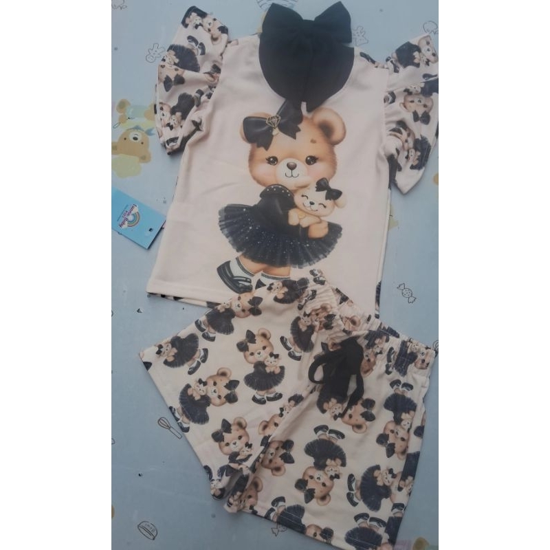 conjunto infantil menina conjunto delicado princesa conjunto ursinha tecido encorpado