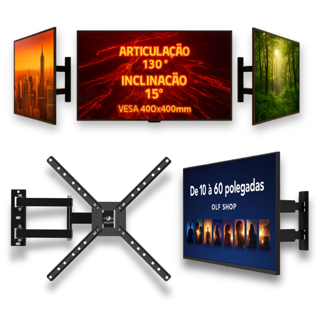 Suporte TV Articulado Resistente Suporte Para TV Tri Articulado 10" a 60" Polegadas Brasforma BRA4.0