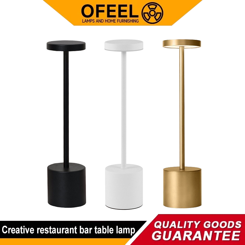 Ofeel Luminária de Mesa Abajur Cabeceira Escrivaninha LED 3 em 1 Recarregável Cromado Dourado