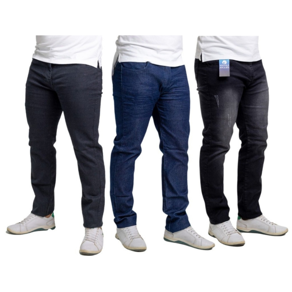 KIT 3 Calça Jeans Masculina | com Elastano e Lycra | Premium | Elasticidade | Estilo Casual Masculino Dia dos Pais 