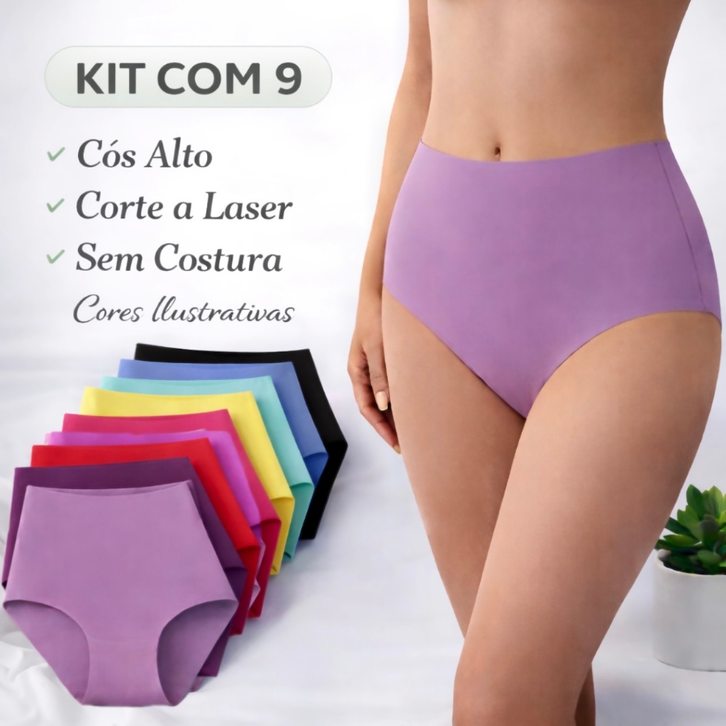 Kit C/9  Calcinhas Cós Alto Em Microfibra Sem costura Não Marca na Roupa em Oferta na Shopee
