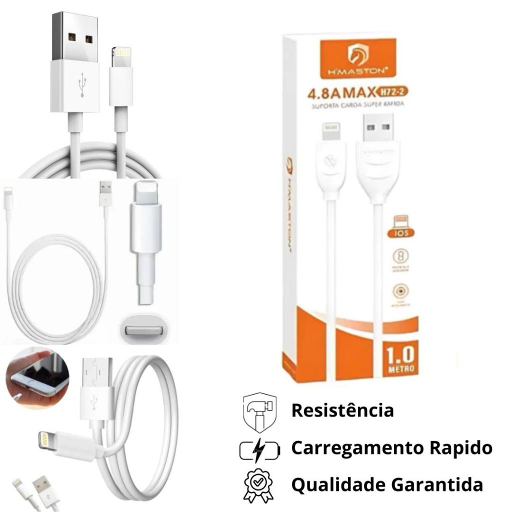 Cabo USB Rápido 4.8A H’maston 1 Metro para iPhone Lightning