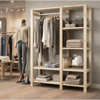 QUEIMA DE ESTOQUE Estante Arara Dupla em Madeira Pinus – Organizador para Quarto e Closet