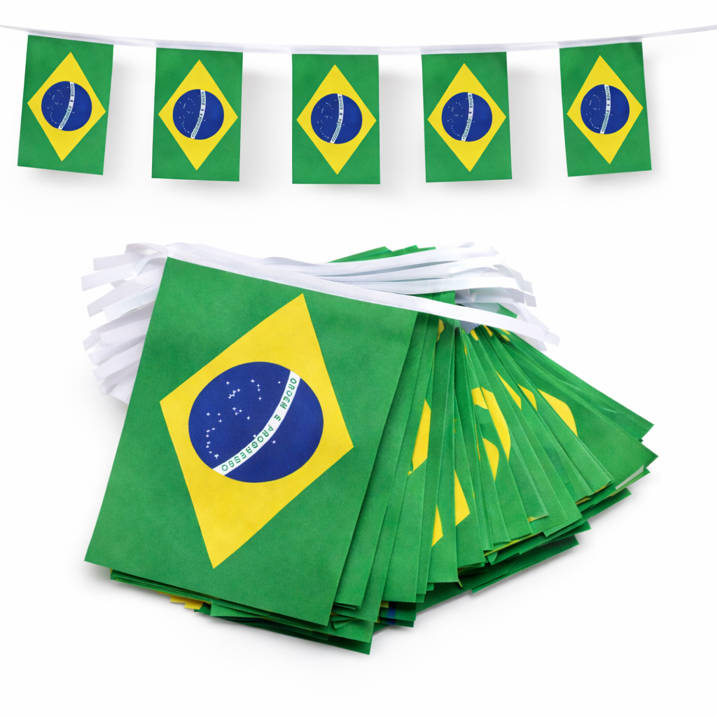 Varal De Bandeiras Bandeirinhas Do Brasil Copa Do Mundo Jogo Do Brasil 4 M C/12 Bandeiras 21x14 Cm