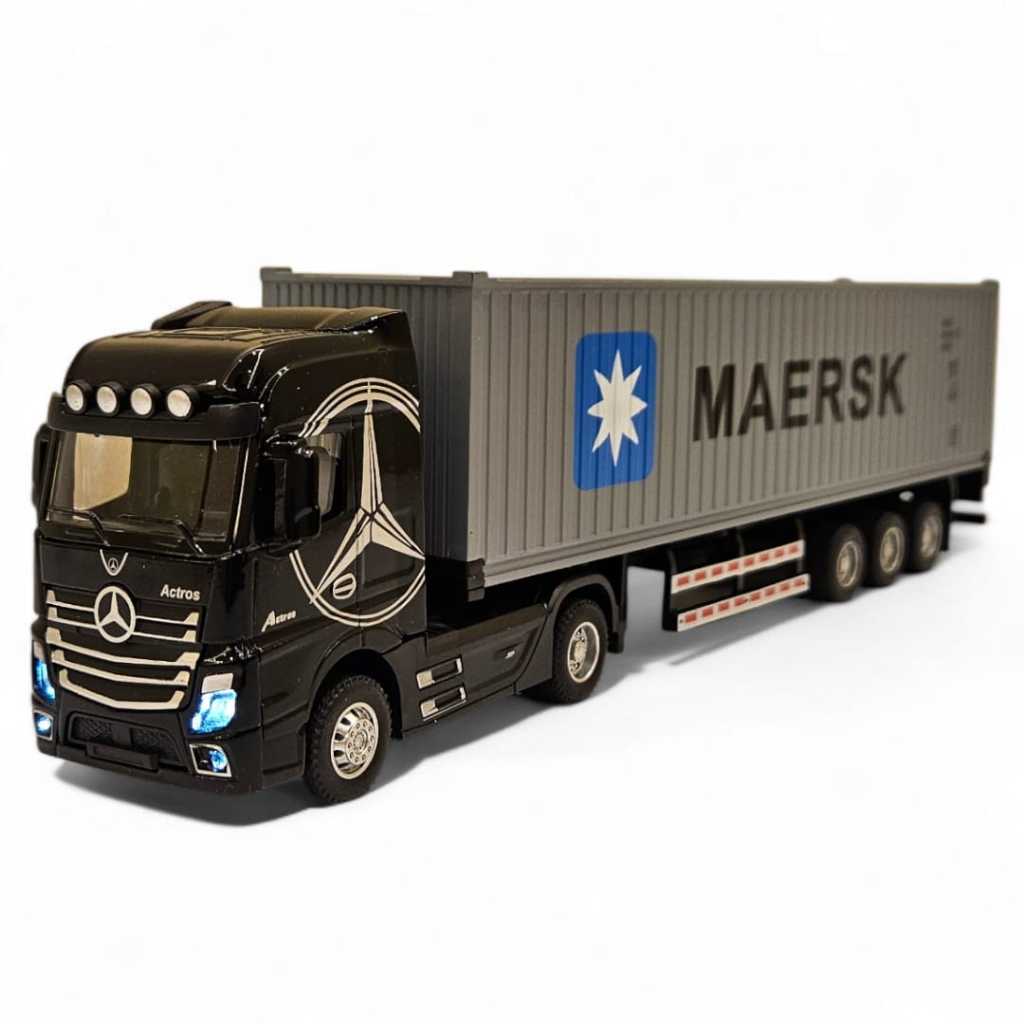Caminhão Container 1:50 Scania Volvo Mercedes Branco e Preto Miniatura Realista Colecionável Metal