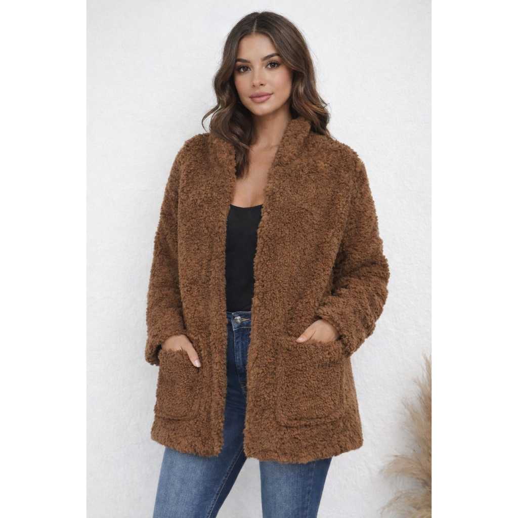 Casaco Teddy Com Capuz Peluciado Inverno Outono Blusa De Frio  Tendência Blogueira Soft Confortável