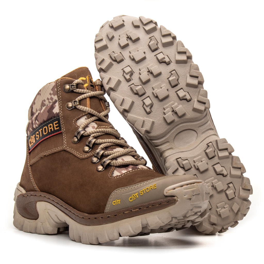 Bota Masculina Adventure CAT 2064 Couro Nobuck Resistente Conforto e Trabalho em 3 cores disponíveis