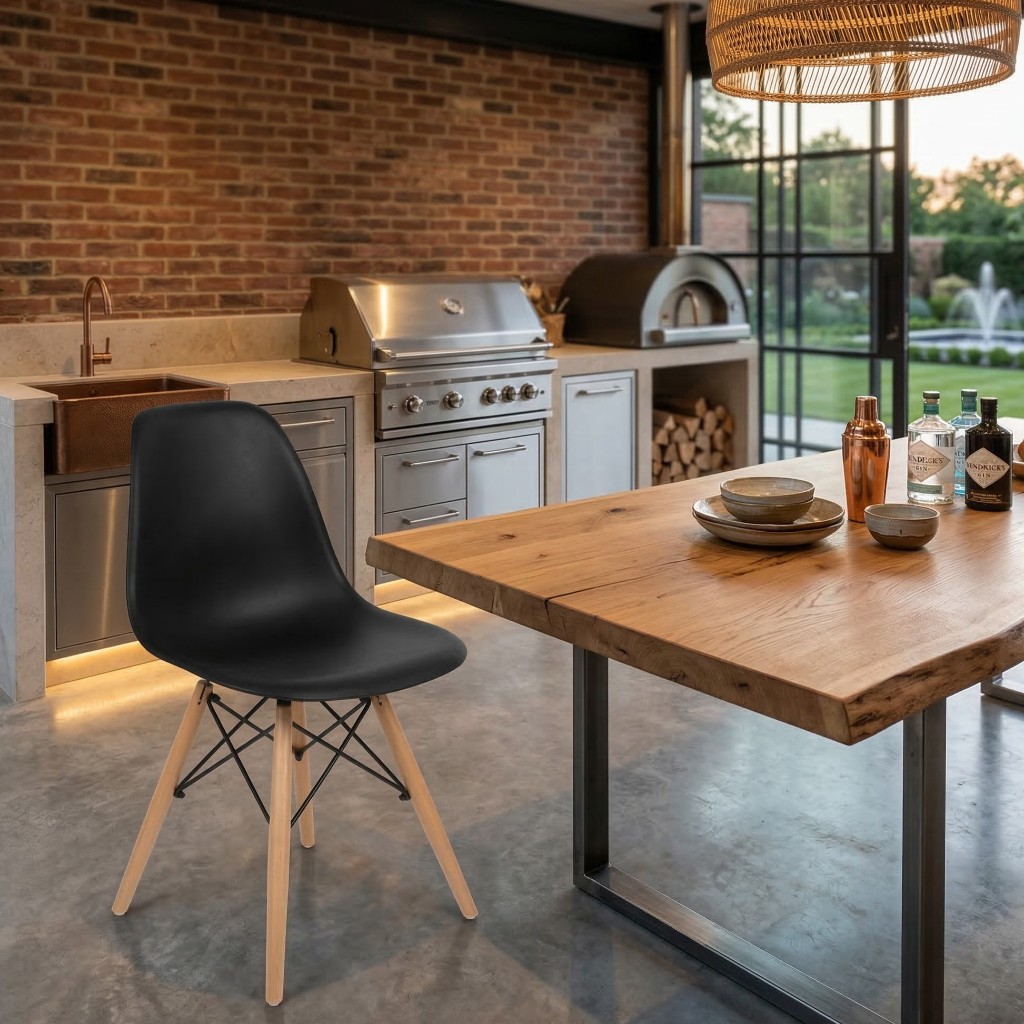 Cadeira Eames com Assento em Polipropileno e Base Madeira - Ideal para Área Gourmet
