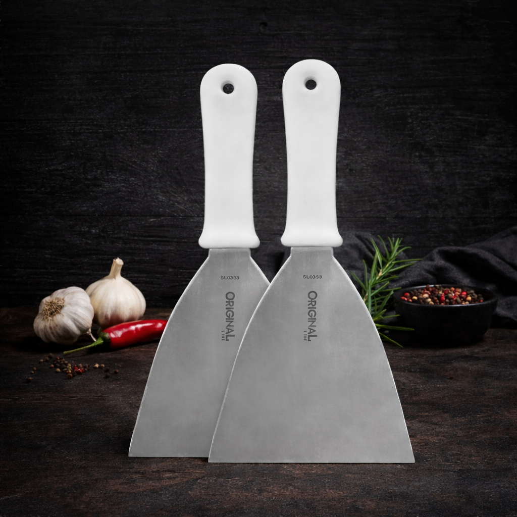 Kit 2 Espátula Reta 5'' Inox Chapa Lanche Chapeiro Cozinha Profissional Lanchonete Hambúrguer Corte