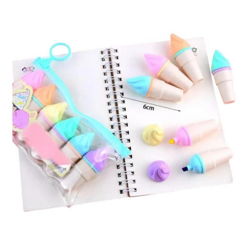 KIT 6 Mini Marca Texto Sorvete Casquinha Pastéis Caneta fofa Papelaria/Escritório/ Material Escol