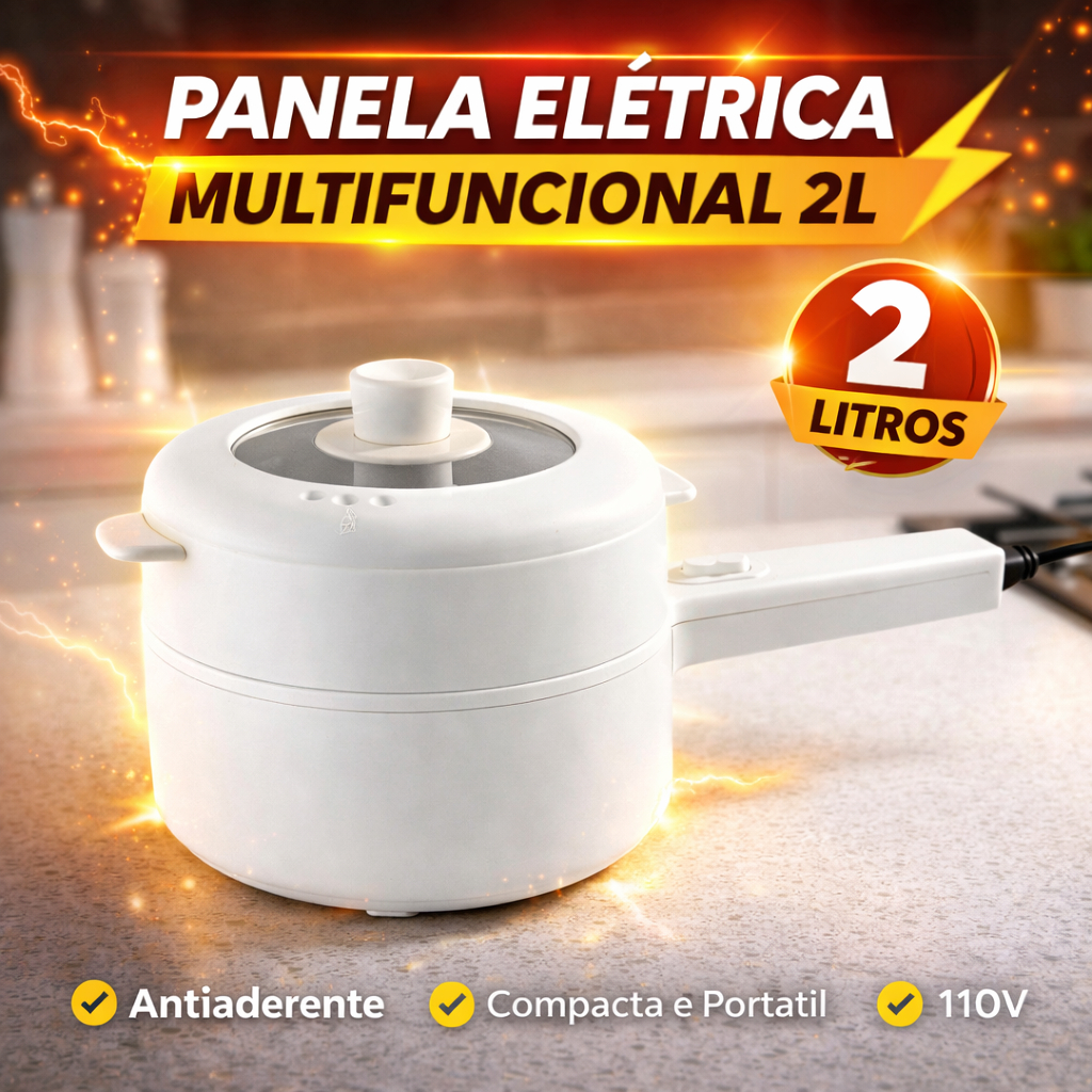 Panela Elétrica Multifuncional 2L Antiaderente Compacta Portátil 110V e 220V P01