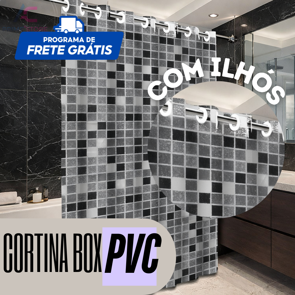 Cortina para Box de Banheiro 100% PVC Impermeável Antimofo com Ilhós Resistente e Lavável em Oferta na Shopee