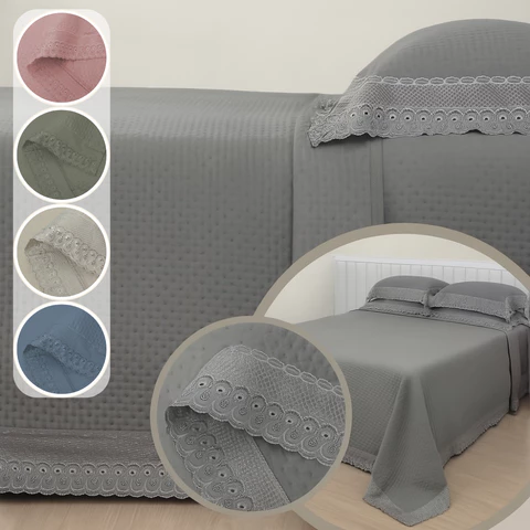 Kit Colcha Cobre Leito Casal Queen King Solteiro Super King Delicada Flora Renda Toque Macio Habitat