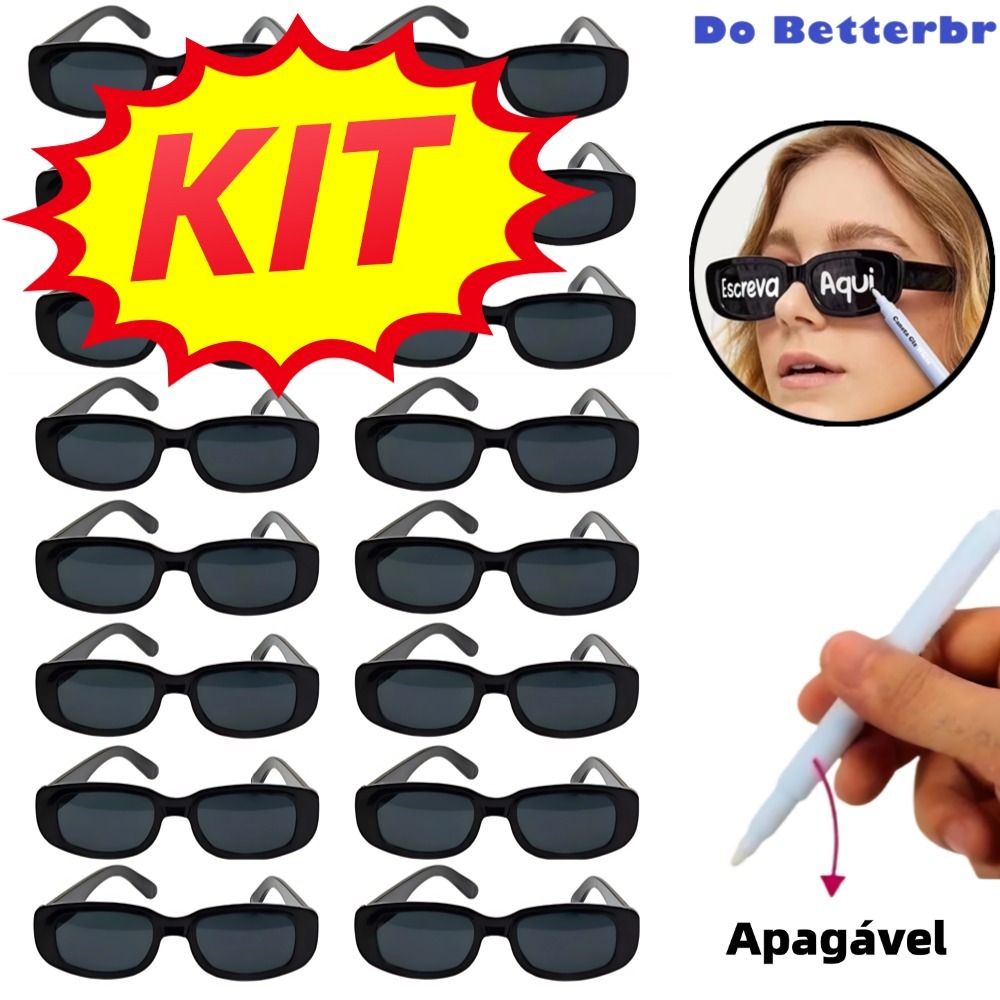 Kit 20/10/5 Oculos Vintage Retro Preto Liso + Caneta Giz Festa Casamento óculos de festa de formatura de carnaval em Oferta na Shopee