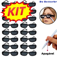Kit Oculos Vintage Retro Preto Liso + Caneta Giz Festa Casamento óculos de festa de formatura de carnaval