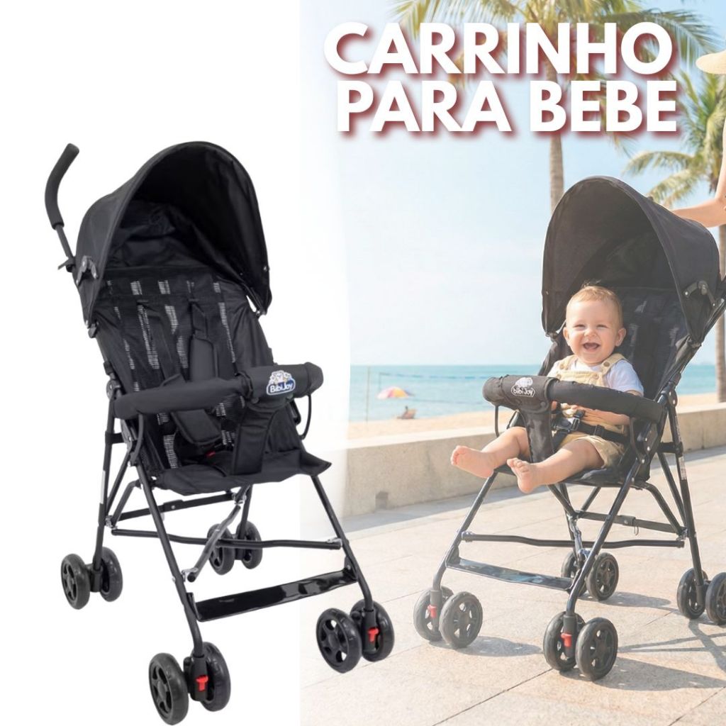 Carrinho de Bebê Dobrável Compacto com Capota, Cinto de Segurança e Rodas Duplas e Removíveis – Leve e Portátil