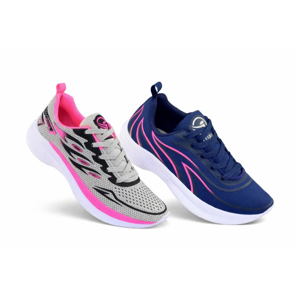 KIT  02 pares Tenis Feminino Escolar Academia Original FREEDOM Corrida Caminhada PROMOCAO CINZA PINK + PRETO LILAS
