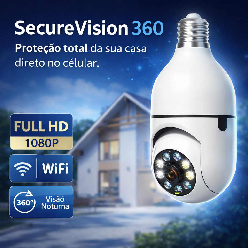 Camera Lampada WiFi 360° Full HD 1080p Visão Noturna Monitoramento Celular