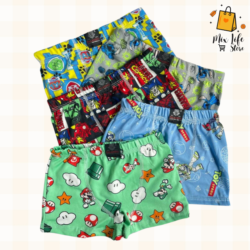 Kit Cueca Box Boxer Infantil De Criança Cuecas Infantil Menino em Oferta na Shopee