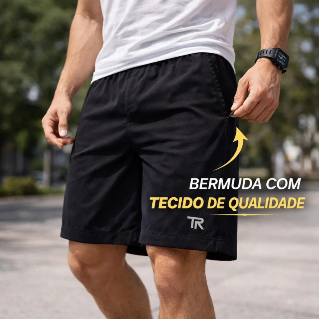 Bermuda Tactel Elastano Masculina Macia e Confortável Para Academia