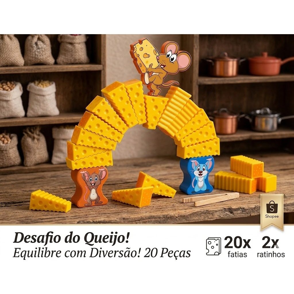 Brinquedo Torre de Empilhar Queijo com 20 Blocos – Jogo Educativo Infantil