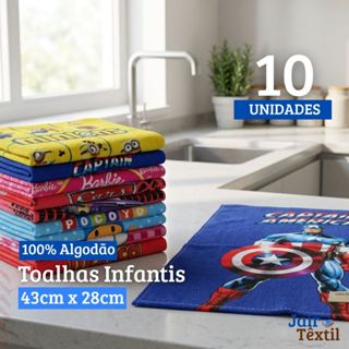 Kit 10 Toalhinhas Infantis de Personagens 100% Algodão para Lavabo ou Lancheira em Oferta na Shopee
